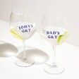 Personalised Banner Balloon Gin Glasses with John and Dad personalisation full of beverage