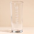 Personalised Bold Name Pint Glass Empty with Beige Background