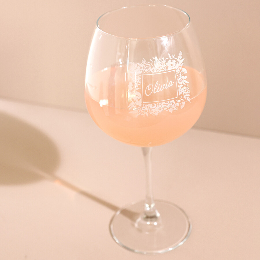 Personalised Floral Border Gin Glass Lisa Angel