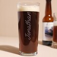 Personalised Name Pint Glass with Beer with Beer Bottle Behind