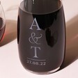 Close Up of Personalisation on Personalised Water Carafe Filled with Red Wine