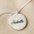 Close Up of Pendant on Personalised Sterling Silver Hammered Disc Necklace