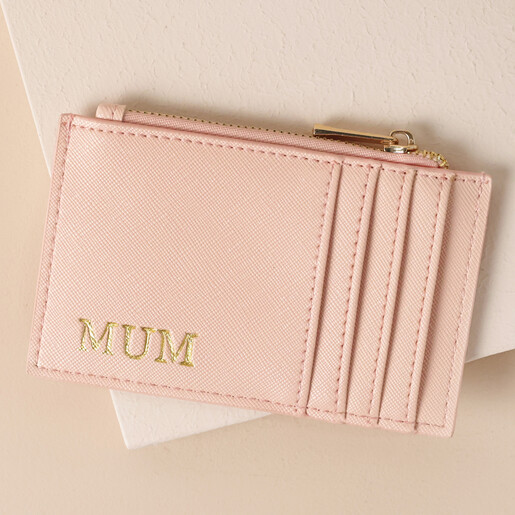 Personalised Debossed Card Holder in Pink on Cream Coloured Background