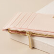 Close Up of Zip on Personalised Debossed Card Holder in Pink
