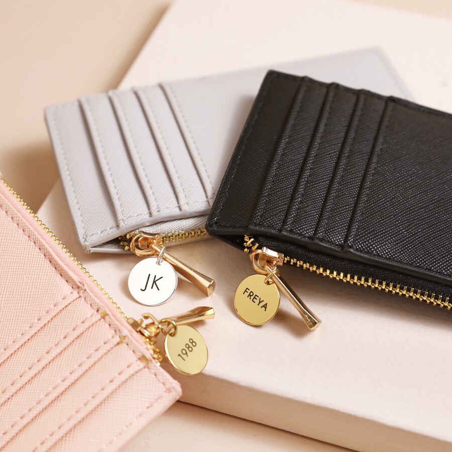 Leather Card Holder with Zip - Personalized