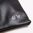 close up of personalisation on Personalised Initials Men's Travel Wash Bag in black