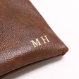 close up of personalisation on Personalised Initials Men's Travel Wash Bag in Brown