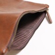 close up of Zip on Personalised Initials Men's Travel Wash Bag in brown open