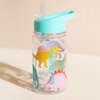 Personalised Sass & Belle Roarsome Dinosaurs Water Bottle on Pink Surface