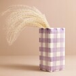 Sass & Belle Lilac Gingham Vase with dried grass inside on neutral background