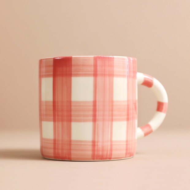 Sass & Belle Pink Gingham Mug Sass & Belle Pink Gingham Mug