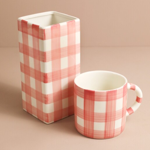Matching Vase Sass & Belle Pink Gingham Mug with matching vase