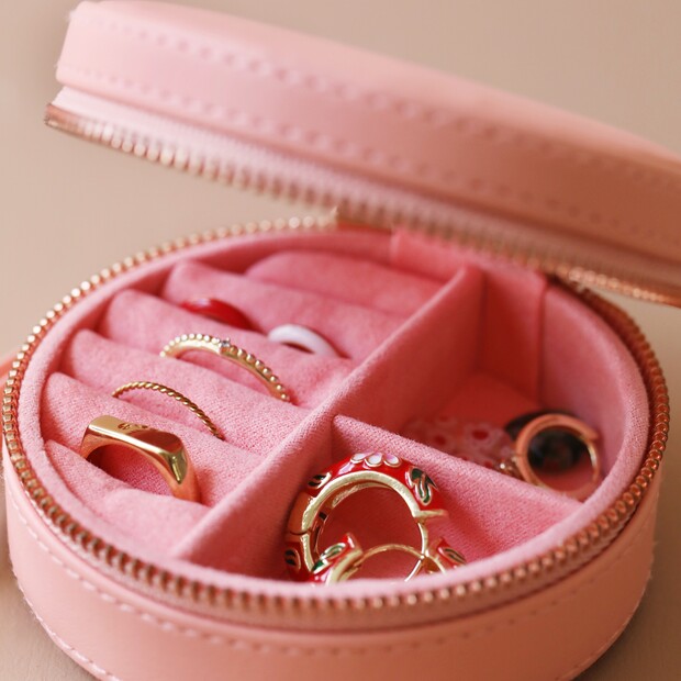 Personalised Mini Round Travel Jewellery Case Lisa Angel