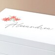 Close Up of Personalisation on Personalised Birth Flower Jewellery Box with Drawers