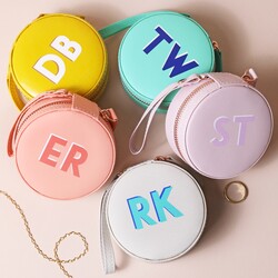 Personalised Block Initials Mini Round Travel Jewellery Case