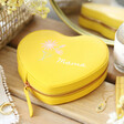Mustard Yellow Mama Heart Travel Jewellery Case on Wooden Table with Accessories Surrounding