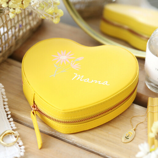 Mustard Yellow Mama Heart Travel Jewellery Case