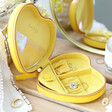 Mustard Yellow Mama Heart Travel Jewellery Case Propped Open Revealing Jewellery