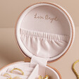View of Elasticated Pocket inside the Personalised Flower Mini Round Travel Jewellery Case in Lilac Pink
