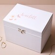 White Personalised Name Butterfly Musical Jewellery Box on Neutral Background