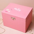 Pink Personalised Name Butterfly Musical Jewellery Box on Neutral Background