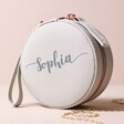 Grey Personalised Name Mini Round Travel Jewellery Case with Sophia Personalisation