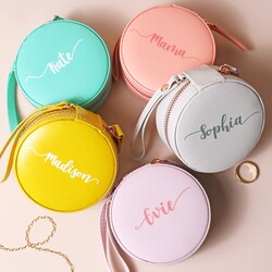 Personalised Name Mini Round Travel Jewellery Case