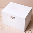 White Personalised Name Musical Jewellery Box on Neutral Background