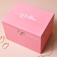 Pink Personalised Name Musical Jewellery Box on Neutral Background