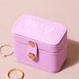 Lid of Personalised Petite Travel Ring Box in Purple