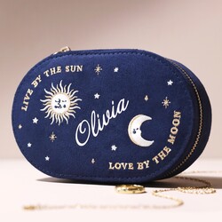 Personalised Sun and Moon Embroidered Oval Jewellery Case