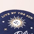Close Up of Sun Detailing on the Personalised Sun and Moon Embroidered Oval Jewellery Case