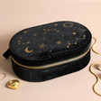 Starry Night Velvet Oval Jewellery Case in Black With Zip Closed