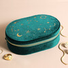 Starry Night Velvet Oval Jewellery Case in Teal With Zip Closed