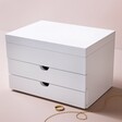 White Jewellery Box with Drawers on Neutral Background