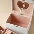 Tray Lifted Out of White Personalised Name Butterfly Musical Jewellery Box to Reveal Secret Compartment