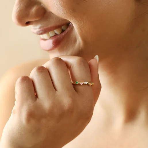 Adjustable Enamel Heart Ring in Gold on Model