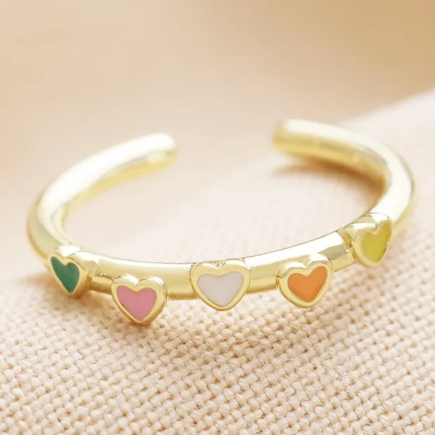 Adjustable Enamel Heart Ring in Gold Adjustable Enamel Heart Ring in Gold on Neutral Fabric