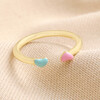 Adjustable Enamel Hearts Open Ring in Gold on Neutral Fabric