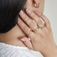 Adjustable Midnight Blue Enamel Sun Ring in Gold on Model Worn With Other Rings