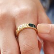 Close Up of Adjustable Midnight Blue Enamel Sun Ring in Gold on Model