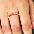 Model Wearing Adjustable Pink Enamel Twist Ring in Gold Close Up