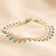 Blue Enamel Droplet Layered Anklet in Gold on Beige Fabric
