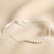 Freshwater Pearl Chain Anklet in Silver on Beige Fabric