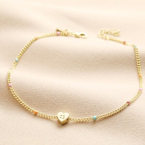 Heart Charm Rainbow Enamel Ball Chain Anklet