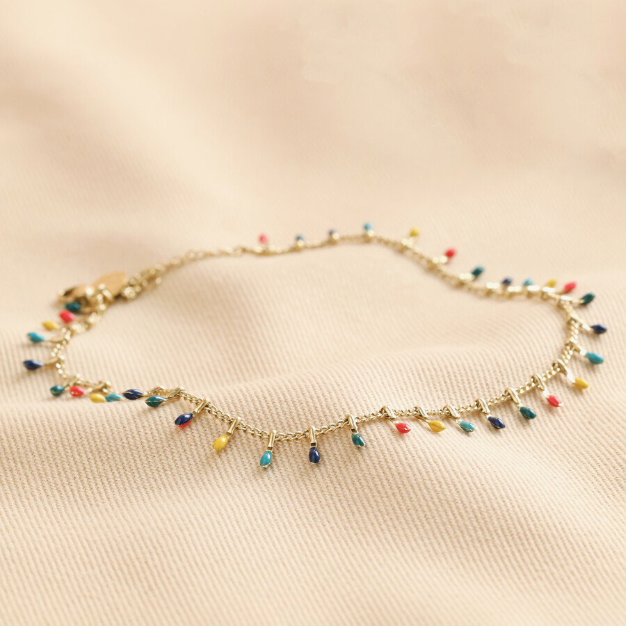 Gold Stainless Steel Multicoloured Droplet Anklet | Lisa Angel