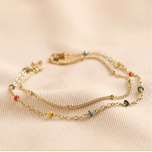 Rainbow Enamel Chain Layered Anklet in Gold | Lisa Angel