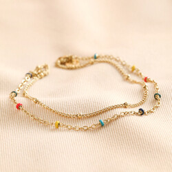 Rainbow Enamel Layered Chain Anklet in Gold