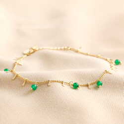 Semi-Precious Green Agate Stone Droplet Anklet in Gold