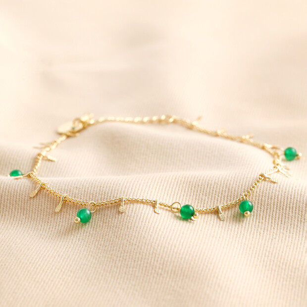 Semi-Precious Green Agate Stone Droplet Anklet in Gold Semi-Precious Green Agate Stone Droplet Anklet in Gold